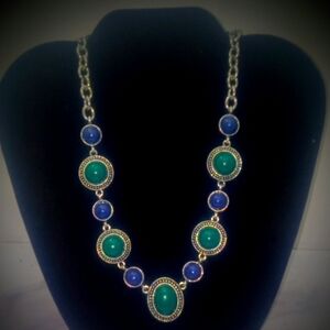 Green and Blue smooth and studded bead necklace